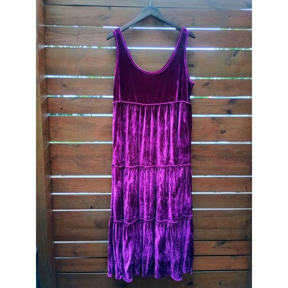 Natural Life Dress Karlie Lg Magenta Purple Velvet Tiered Boho Romantic 90s